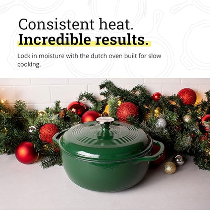 Lodge Essential Enamel Cast Iron Dutch Oven - Perfect for Bread Baking, Braising, Marinating & Slow Cooking - Features Moisture-Sealing Lid & Dual Handles - Kitchen Essentials - 6 Quarts - Evergreen - Image 3