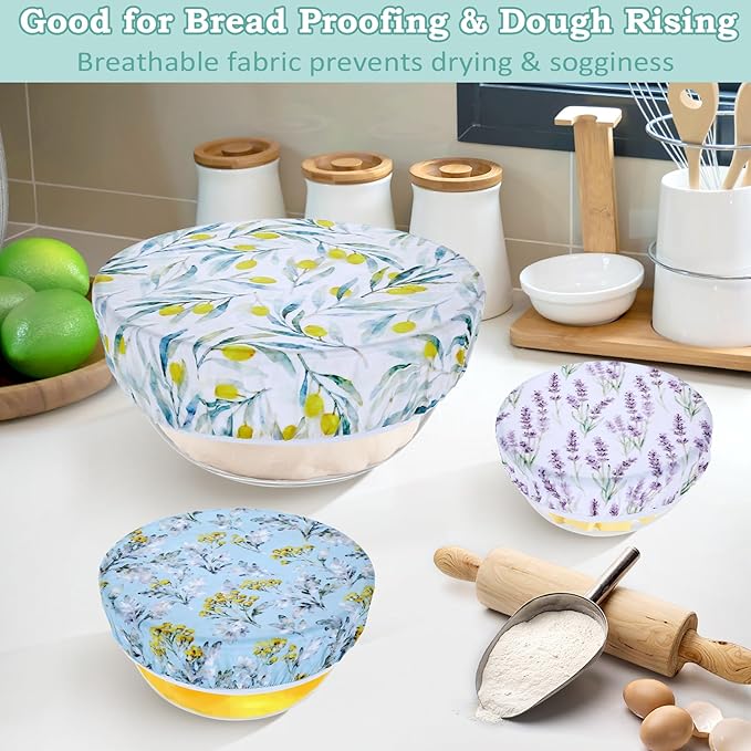 5-Size Reusable Beeswax Bowl Covers for Bread Proofing, Cotton Cloth Flexible Beeswax Wraps for Food Storage(Olive Branch) - Image 4