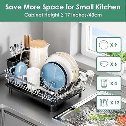 MOUKABAL Dish Drying Rack, Dish Rack, Stainless Steel Dish Racks for Kitchen Counter, Dish Drainer with Removable Utensil Holder, Drainboard (Black,Stainless Steel,13''W x 17''L) - Image 7