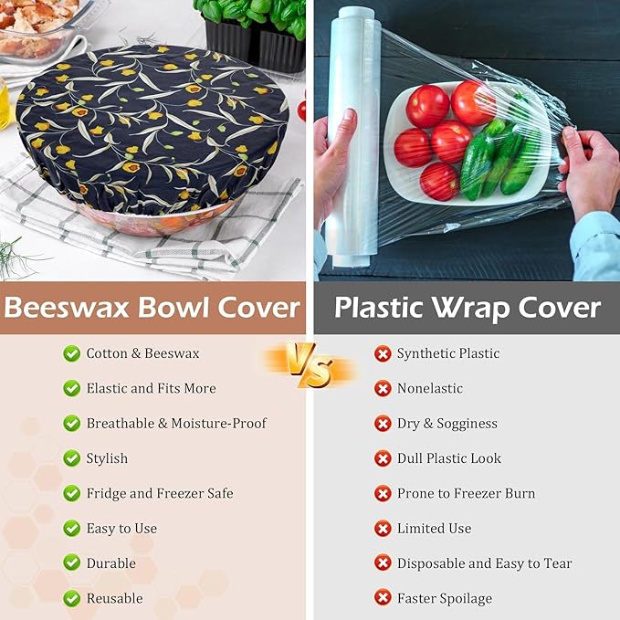 5-Size Reusable Beeswax Bowl Covers for Bread Proofing, Cotton Cloth Flexible Beeswax Wraps for Food Storage(Colorful Floral) - Image 7