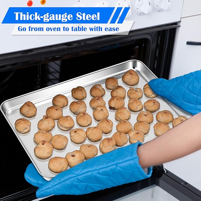 E-far Large Baking Sheets, 20”x14” Stainless Steel Cookie Sheet Pans for Oven, Non Toxic Big Metal Baking Trays for Cake Cookies, Healthy & Rust Free, Mirror Finish & Dishwasher Safe, 2 Pack - Image 3