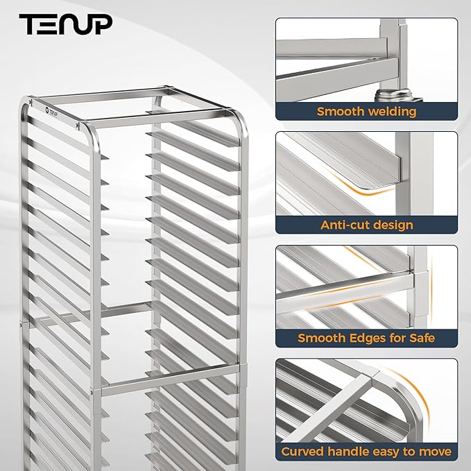 TenUp 20-Tier NSF Aluminum Sheet Pan Rack, Commercial Bakery Cooling & Storage Cart with Wheels, Heavy-Duty Bun Rack – 26" L x 20" W x 69" H - Image 5