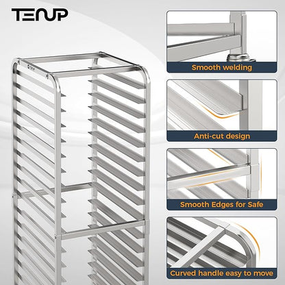 TenUp 20-Tier NSF Aluminum Sheet Pan Rack, Commercial Bakery Cooling & Storage Cart with Wheels, Heavy-Duty Bun Rack – 26" L x 20" W x 69" H - Image 5