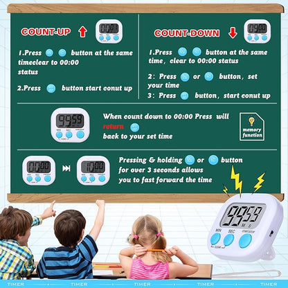 Mwellewm 6 Packs Digital Timers for Classroom Kitchen Timer Small Magnetic Countdown Stopwatch for Cooking Mini Loud Alarm Stop for Kitchen Study Work Baking Sports Games Office Timer Clock