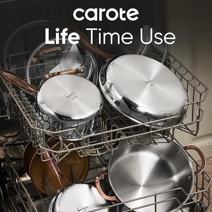 CAROTE 6 Qt Tri-Ply Stainless Steel Stockpot, Non-Toxic Stock Pot with Lid, Soup Pot for Pasta, Even Heating, Oven Safe, Induction, Ceramic and Gas Cooktops Compatible, Sliver - Image 7