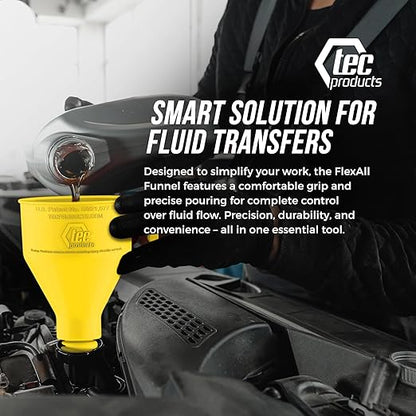 TEC Products FlexAll Long Flexible Funnels - Automotive Oil Funnel with Hose, Durable Nitrile Rubber for Oil Change, Transmission Funnel Fluid, Diesel, Fuel, Gas - Made in USA - Yellow (12 x 4 Inches) - Image 8