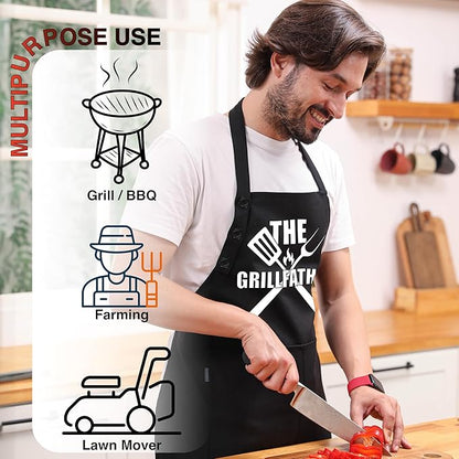 TOSHEX Funny Apron Waterdrop Resistant 100% Cotton Aprons for Women with Pockets Chef (1, Black - THE GRILLFATHER)