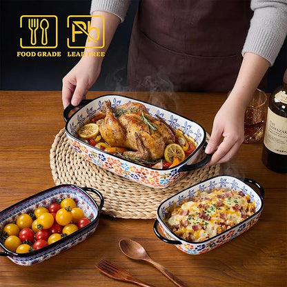 Ceramic Casserole Dishes for Oven, Hand-painted Polish Pottery Baking Dish Set of 2, 0.8QT / 2QT Porcelain Casserole Dish with Handles, Baking Pan Lasagna Pan, Gift for Family/Friend (Yellow) - Image 6