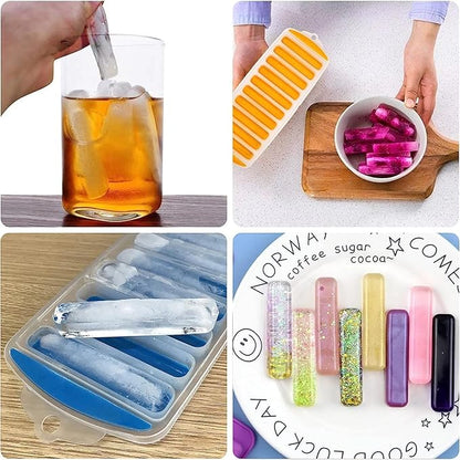 2 Pcs Long Ice Stick Tray Silicone with Lid,Water Bottle Ice Cube Tray with Easy Push and Pop Out Material, Ideal for Sports and Water Bottles