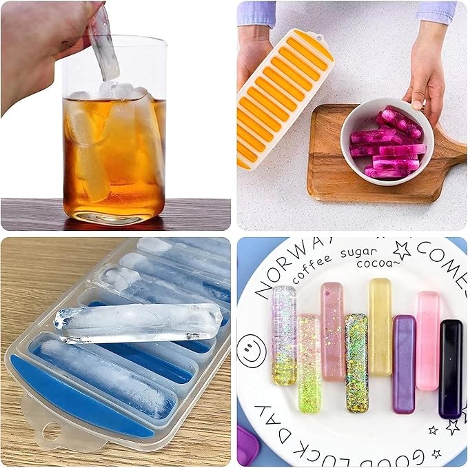 3 Pcs Long Ice Stick Tray Silicone with Lid,Water Bottle Ice Cube Tray with Easy Push and Pop Out Material, Ideal for Sports and Water Bottles