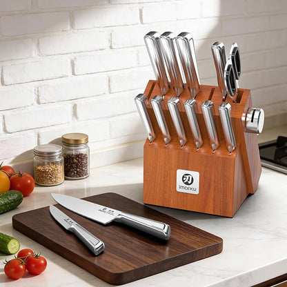 imarku High Carbon Stainless Steel Gyutou Knife Set with Block, Precision-Forged Razor Sharp 10–15° Edge, Ergonomic Non-Slip Handle, Built-in Sharpener, Brown, Best Gift Choice, Cooking Enthusiasts - Image 6