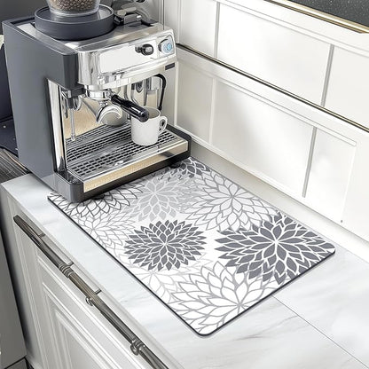 Findosom 2PCS 12" x 20" Dish Drying Mat & 24" x 5.5" Sink Splash Guard, Super Absorbent & Cuttable Dish Mat Drying Kitchen Mat with Gray Floral, Hide Stain Drying Mat for Kitchen Counter - Image 9