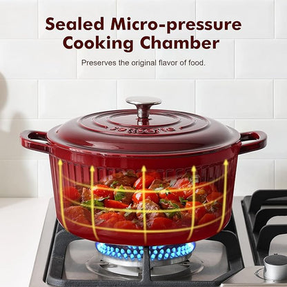 SENSARTE Enameled Cast Iron Dutch Oven Pot with Lid 3.5/5.5/6.5 Quart Heavy-Duty Round Dual Handles Kitchen Pot with Cotton Potholders & Silicone Trivet, Pot for Bread Baking, Stews, Braising, Roasting, Oven Safe, 5.5 Quart, Red