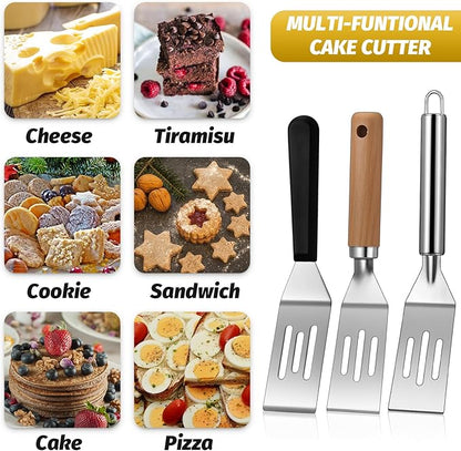 Patelai 3 Pack Small Spatula Mini Serving Brownie Spatula for Serving and Flipping Cooking Pancakes Desserts Cookie Eggs Lasagna (Slotted,Mixed Handle)