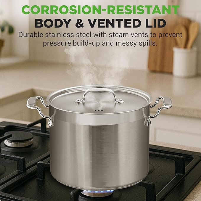 NutriChef Stainless Steel Cookware Stockpot - 14 Quart, Heavy Duty Induction Pot, Soup Pot with Stainless Steel Lid, Gas, Induction, Ceramic, Glass and Halogen Cooktops Compatible - NCSPT14Q - Image 5