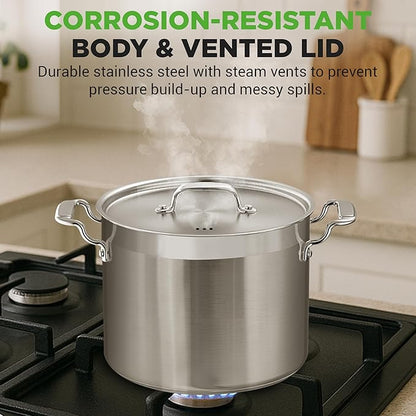 NutriChef Stainless Steel Cookware Stockpot - 14 Quart, Heavy Duty Induction Pot, Soup Pot with Stainless Steel Lid, Gas, Induction, Ceramic, Glass and Halogen Cooktops Compatible - NCSPT14Q - Image 5