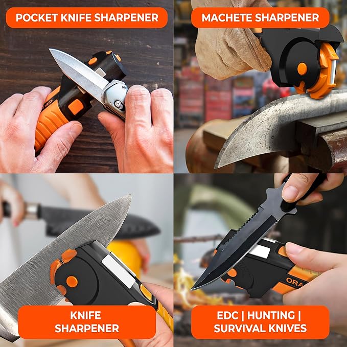 Orange Ninja 7-in-1 Garden Tool & Knife Sharpener – Sharpens Axe, Hatchet, Machete, Pruner & Shears – One Tool for All Your Outdoor Blades – Gift for Gardeners - Image 6