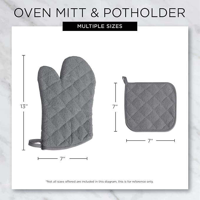 DII Basic Terry Collection 100% Cotton Quilted, Oven Mitt, Black, 2 Piece