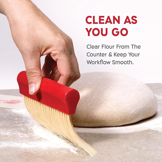 KneadAce Dough Scraper & Baker’s Brush Set. Stainless Steel Bench Scraper & Flour Cleaning Brush. Kitchen Tool for Pastry, Sourdough and Baking Prep Bread Dough Cutter, Gift For Bakers (White/Red) - Image 6