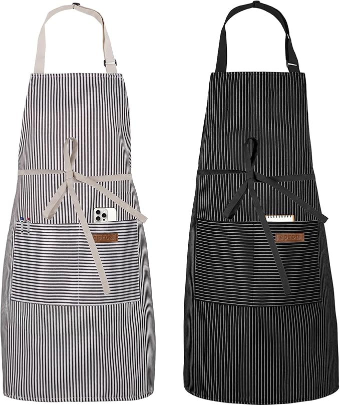 Serrenf 2 Pack Apron, Cooking Kitchen Aprons, Adjustable Bib Apron with 2 Pockets for Men Women Chef Apron by serrenf