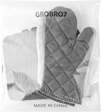 GROBRO7 6Pcs Cotton Oven Mitts and Pot Holders Set Durable Hot Pads Machine Washable BBQ Gloves Heat Resistant Pocket Pot Holder with Hanging Loop for Safe Kitchen Baking Cooking Grilling Grey - Image 7