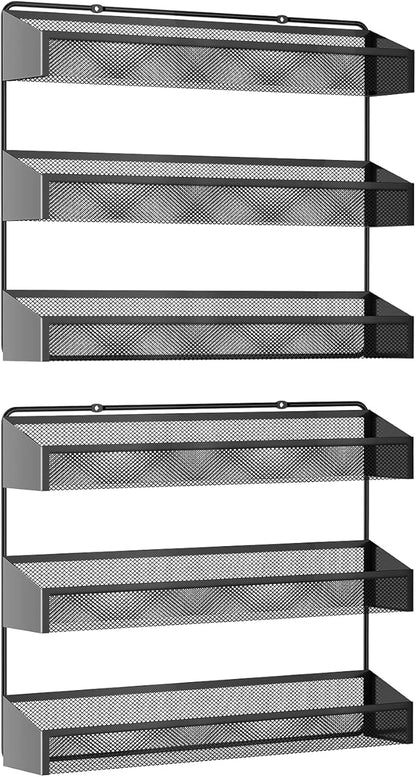 AULEDIO 2 Pack Spice Rack Organizer, 3 Tier Counter-top Stand or Wall Mounted Storage Rack Hanging Shelf for Kitchen Cabinet, Cupboard, Pantry Door Bathroom Shower Cosmetic (Black) - Image 2