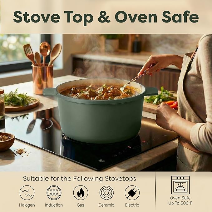 Gotham Steel 5 Qt Lightweight Dutch Oven Pot with Lid & Holders, Ceramic Non Toxic, Oven Safe & Even Heat Retaining Dutch Oven for Bread Baking Sourdough, Soup, Casserole, 70% Lighter than Cast Iron - Image 7
