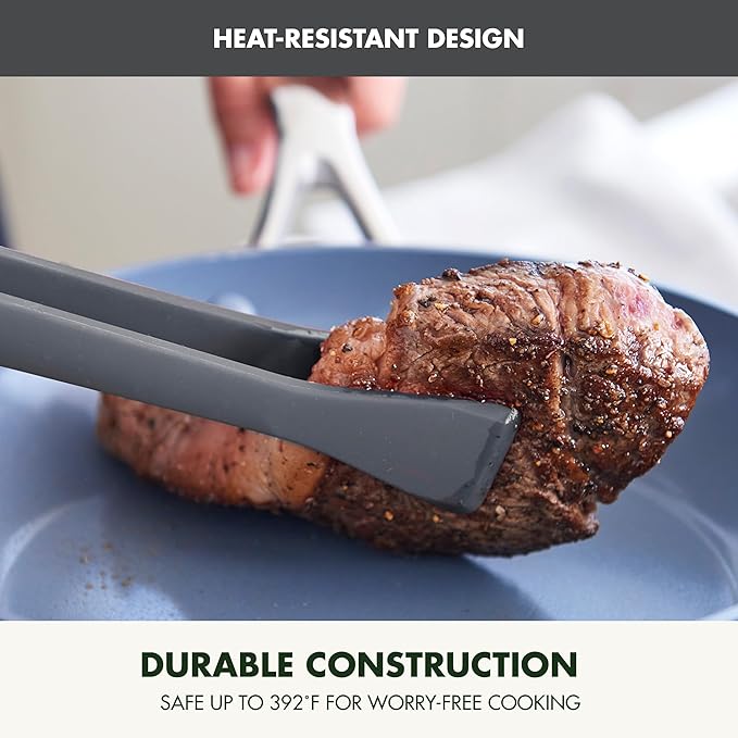 GreenPan Silicone Tong, Cooking Grilling Serving, Salad, Kitchen Utensil, Flexible Rubber Nonstick Cookware, Rigid Steel Core, Heat-Resistant, Anti-Slip Handle, BPA-Free, Dishwasher Safe, Gray - Image 6