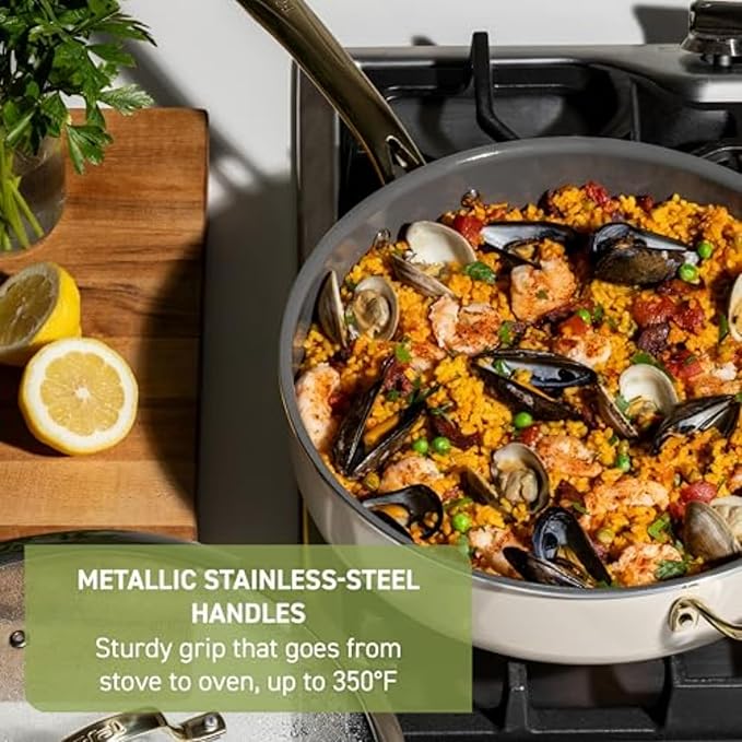 T-Fal Preserve Ceramic Nonstick Saute Pan with Lid 5.5 Qt, Oven and Broiler Safe up to 350°F Cookware, Frying Pan, Stay-Cool Handle, Skillet Pots and Pans, Beige - Image 4