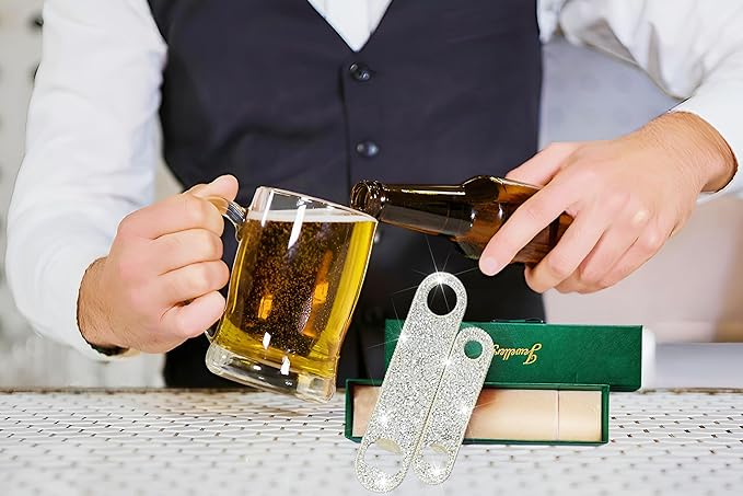 Silver Beer Bottle Opener Diamond Bling Beer Bottle Opener - Sparkling Crystal Opener for Women, for Home, Party, Wedding,Bar- 2Pcs, Handmade for Her and Bartenders