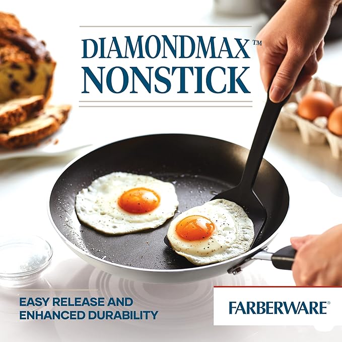 Farberware Cookstart DiamondMax Nonstick Frying Pans/Skillet Set, Dishwasher Safe, 8.25 Inch and 10 Inch, Silver - Image 3