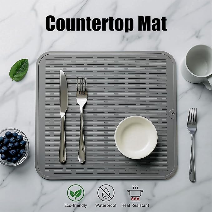 MicoYang Silicone Dish Drying Mat for Multiple Usage,Easy clean,Eco-friendly,Heat-resistant Silicone Mat for Kitchen Counter or Sink,Refrigerator or Drawer Liner Grey XL 18 inches x 16 inches - Image 3