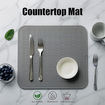 MicoYang Silicone Dish Drying Mat for Multiple Usage,Easy clean,Eco-friendly,Heat-resistant Silicone Mat for Kitchen Counter or Sink,Refrigerator or Drawer Liner Grey XL 18 inches x 16 inches - Image 3