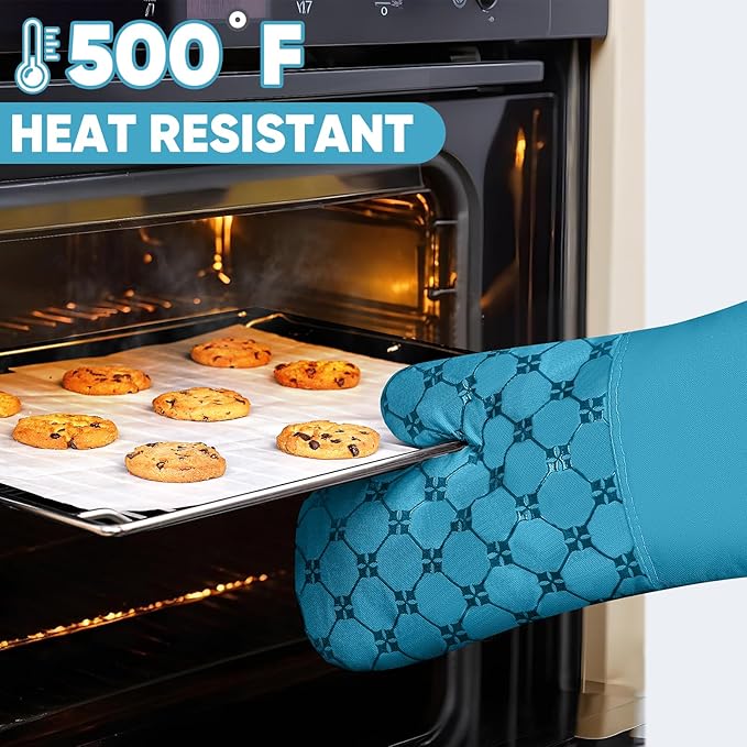 Oven Mitts Kitchen Towels Dishcloths with Pot Holders Sets 12PCS, Dish Towels Sets, Oven Gloves Pot Pads Heat Resistant 500 Degrees with Non-Slip Silicone Surface for Cooking Baking Grilling (Blue) - Image 3
