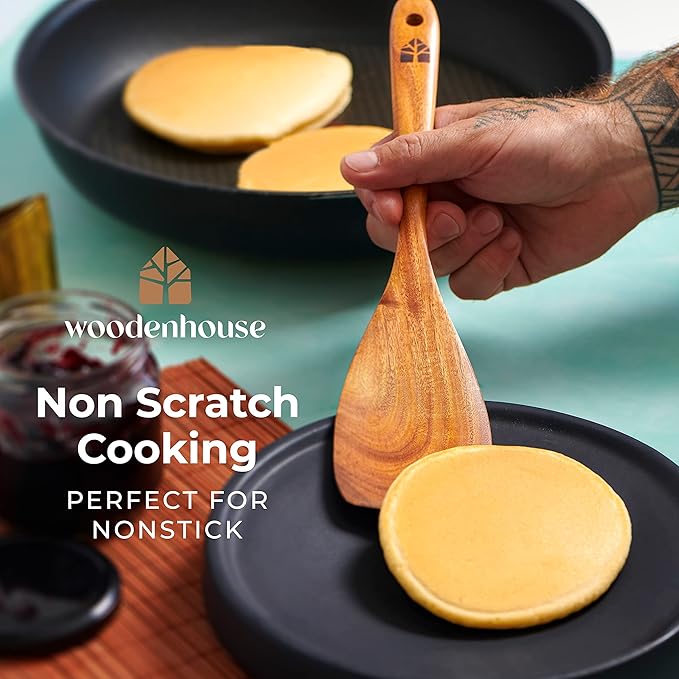Wooden Spoons for Cooking – Wooden Cooking Utensils Set with Holder, Spoon Rest & Hooks, Teak Wood Nonstick Kitchen Cookware – Durable Set of 12pcs by Woodenhouse - Image 5