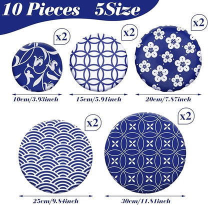 Patelai 10 Pcs Bowl Covers Reusable in 5 Size Stretch Cloth Fabric Elastic Food Storage Bowl Covers Bread Sourdough Lids for Proofing Food Fruits Leftover(Blue White,Stylish Style) - Image 5