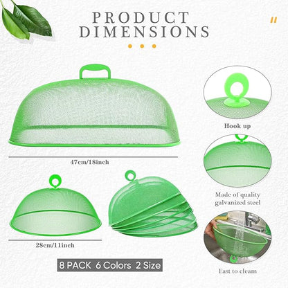 Hicarer 8 Pcs Metal Mesh Screen Food Cover for Outdoors Set Including Extra Large 18.5 in Mesh Food Tents for Outdoor Pcs 11 in Large Dome Picnic Covers (Green) - Image 2