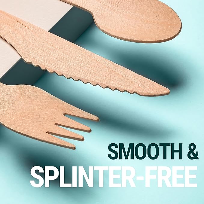 Disposable Wooden Knives - 300pcs - Heavy Duty & Extra Sharpened - Our Guilt-Free FSC Certified Wood Protects Forests - A Great Alternative to Bamboo Knives - Image 3