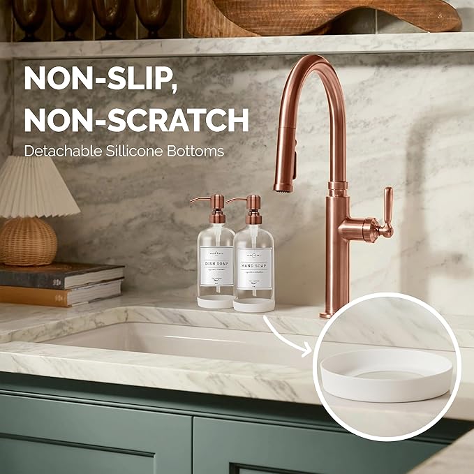 Vine Creations Clear Glass Soap Dispenser, 2 Pack Kitchen Soap Dispenser Set with Stainless Steel Pump, 16 oz Dish Soap and Hand Soap Dispensers for Bathroom with Waterproof Labels - Image 3