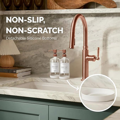 Vine Creations Clear Glass Soap Dispenser, 2 Pack Kitchen Soap Dispenser Set with Stainless Steel Pump, 16 oz Dish Soap and Hand Soap Dispensers for Bathroom with Waterproof Labels - Image 3