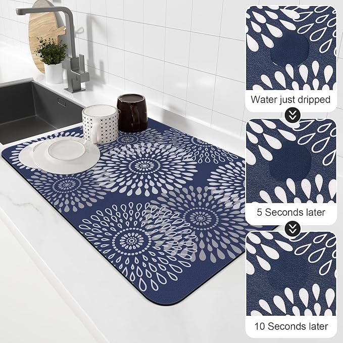 LuxStep Dish Drying Mat Super Absorbent Kitchen Counter Mat Rubber Backing Draining Mat Easy to Clean Kitchen Accessories Dish Rack Pad for Dishes, Utensils, Countertops, Sinks 16" x 24" Blue - Image 4