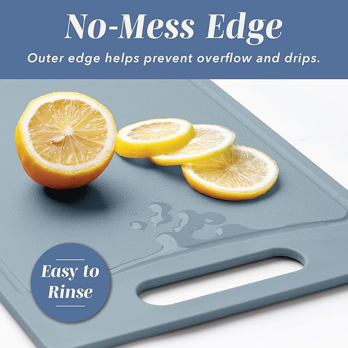 COOK WITH COLOR Non-Slip Cutting Board Set – Kitchen Essentials with Easy Grip Handle for Meat, Veggies, and Fruits, 4 Cutting Boards, Blue-New - Image 4
