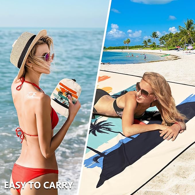WIWIGO Beach Blanket Waterproof Sandproof Beach Mat 79" X 83"/10'x9'for 2-8 Adults Quick Drying Outdoor Picnic Mat Beach Accessories for Travel, Camping, Hiking - Image 4