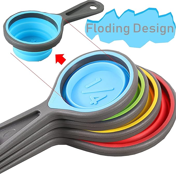Collapsible Silicone Soft Measuring Cups and Measuring Spoons,8 pieces Portable Food Grade Silicone Measurement Cup for Liquid & Dry Measuring Baking &Utensils & Travel Measuring Cup，space saver - Image 3