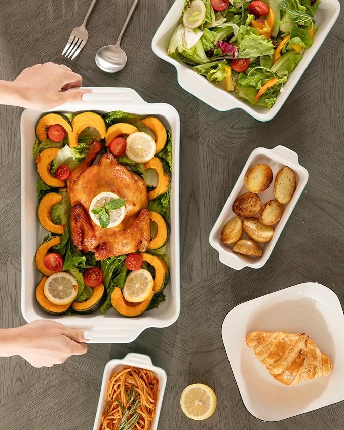 Sweejar Ceramic Bakeware Set of 4, Casserole Dishes for Oven, Rectangular Baking Dish with Handles, Lasagna Pans Deep for Cooking, Gratin, Roasting, Banquet and Daily Use (Navy) - Image 7