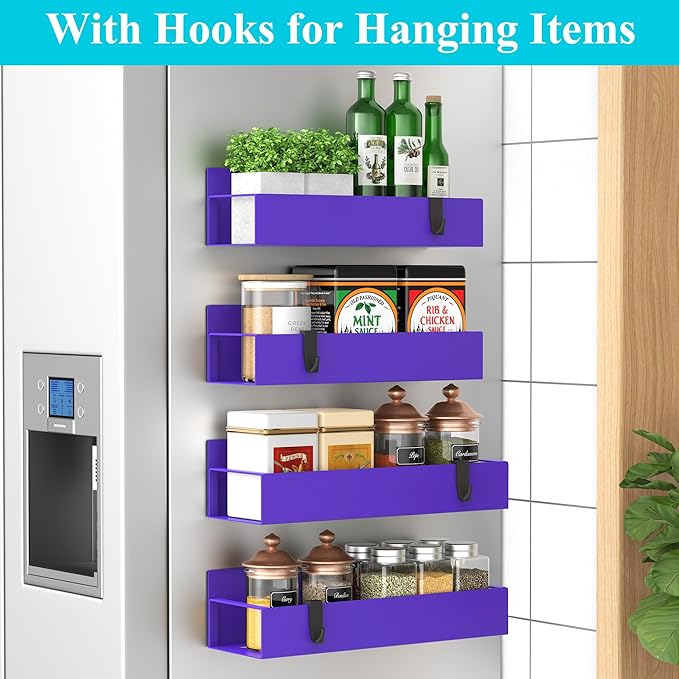 HuggieGems 4 Pack Magnetic Spice Storage Rack Organizer for Refrigerator and Oven, Purple Fridge Organizers and Storage - Image 2