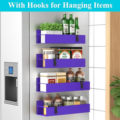 HuggieGems 4 Pack Magnetic Spice Storage Rack Organizer for Refrigerator and Oven, Purple Fridge Organizers and Storage - Image 2