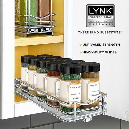 LYNK PROFESSIONAL® Pull Out Spice Organization for Cabinets - 4-3/8 inch Wide – Spice Rack for Inside Cabinets, Slide Out Spice Rack Organizer for cabinet – Pull Out Spice Rack, Sliding 1 Tier Chrome - Image 8