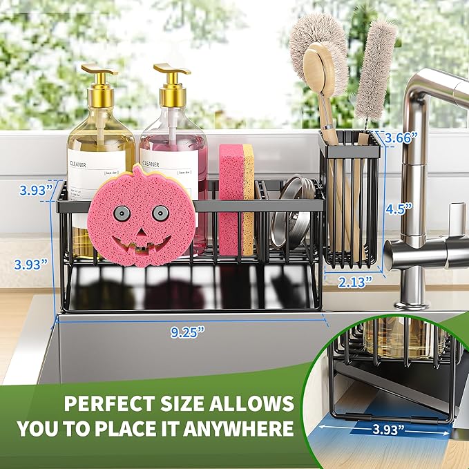 Sponge Holder for Kitchen Sink,Smiley Face Sink Caddy with Removable Brush Holder,Self-Draining Sponge Caddy for Sponge,Soap,Dish Brush,Scrubber,Kitchen Essentials and Gadgets - Image 2