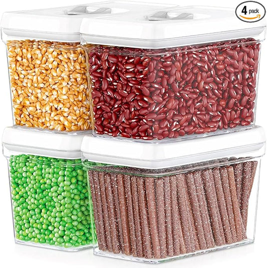 DWËLLZA KITCHEN Airtight Food Storage Containers with White Lids 2L - 4 Pc Clear Plastic Pantry Snacks Kitchen Container, Baking Supplies, 4LB Sugar & Flour Canister BPA-Free